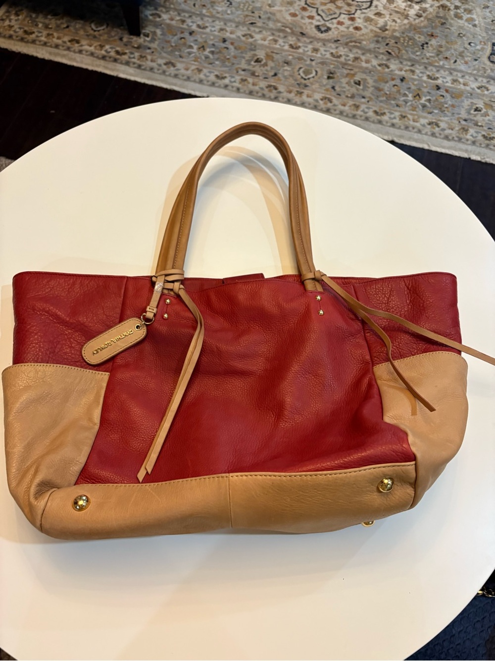 Cynthia Rowley Two-Tone Red and Tan Leather Tote